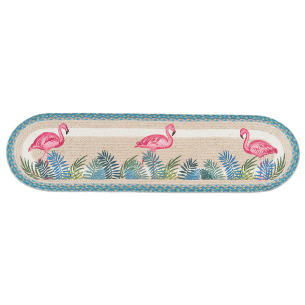 Pink Flamingo Table Center Jute Runner 13"x48" Oval Patch Printed Runner
