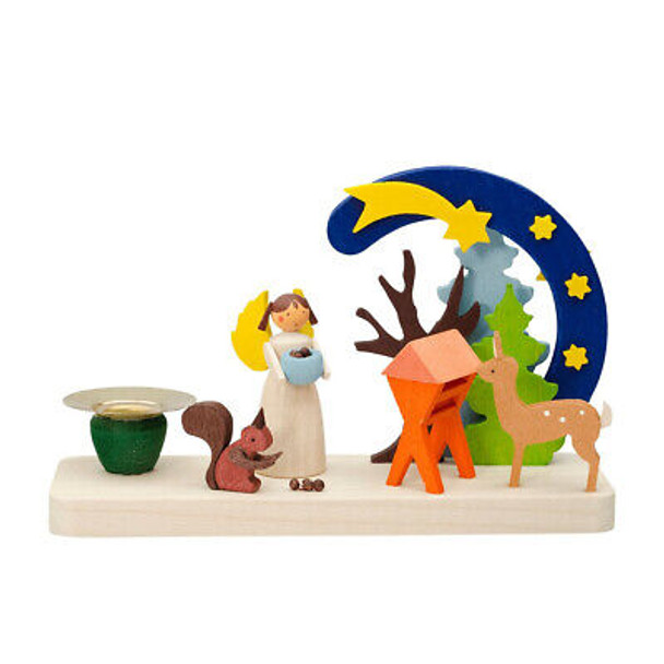 Angels with Deer - Miniature Arch Wooden Candleholder