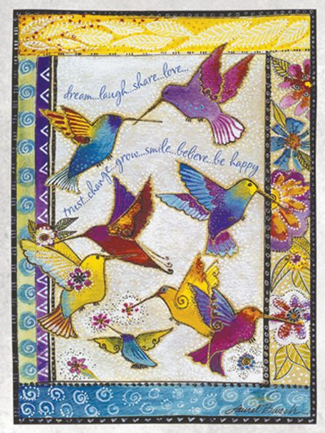 Laurel Burch Card  Birthday - "Rainbow Hummingbirds"  - BDG44846