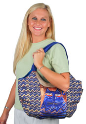 Laurel Burch Large Blue Azul Cat ZigZag Scoop Tote Bag 