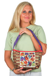 Laurel Burch Karlys Cats ZigZag Medium Shoulder Tote Bag 