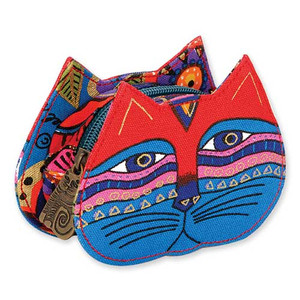 Laurel Burch Cat Face Dimensional Canvas Zip Coin Purse - LB4300B