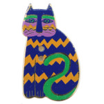 Royal Blue Cat with Yellow Orange Zig Zags - Laurel Burch Goldtone Metal Button