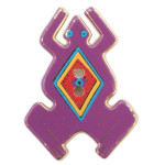 Purple Frog with Red and Yellow Diamond Outlined in Blue, Laurel Burch Metal Button