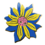 Laurel Burch Button - Yellow Sunflower on Blue - Dill Button