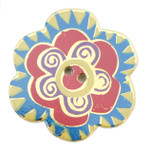 Laurel Burch Button - Yellow and Blue Flower Button with Red and Purple Accents - Dill Button