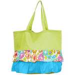 Green Ruffle Hibiscus Pattern Cotton Canvas Tote Bag 60560C