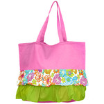 Pink Ruffle Hibiscus Pattern Cotton Canvas Tote Bag