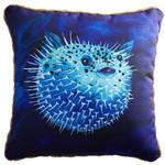 Printed Puffer Fish 20" Blue Decor Throw Accent Pillow