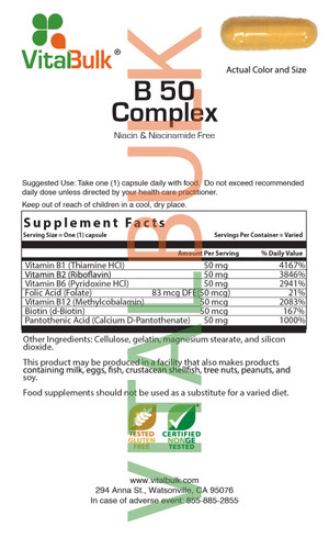 B-50 Complex Capsule Free of Niacin & Niacinamide 1000 Count