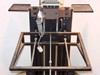 De Vere 507 Varicon enlarger mid-section rear view showing easel tray, power cord with inline switch, and column mounting detail