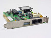 Omnitel T1200-PC4 ISA modem card — angled view of bracket showing dual RJ-11 phone and line jacks and DIP switch block CTS I94-6 T730