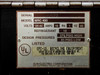 Sun Electric MRC 400 rating plate showing Model MRC 400, 120V AC, 10A, 1Ph, 60Hz, Refrigerant 12, Design Pressures 375 PSIG High / 85 PSIG Low, UL Listed CFC-12 Recycling Equipment