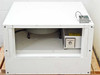 Vari-Speed laminar flow hood front-right three-quarter view showing Vari-Speed controller, caution label, blower, and wiring junction box on top