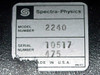 Spectra-Physics 2240 option label inside laser case showing Model Number 2240, Serial Number 10517/475, made in USA