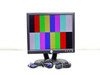 Dell E173FPs 17-inch LCD monitor front view displaying color bars, with VGA cable and power cable included alongside