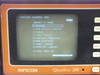 Inficon Quadrex 200 CRT screen closeup – SELECT A MODE menu with options including Analog, Bar Graph, Partial Pressure, Leak Check, Spectra Library