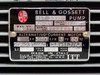 Bell & Gossett FST 3000 nameplate close-up — shows FST 3000 model, 4HP, 3450 RPM, 208-230/460V, 3-phase, 60Hz, 115 PSI max WP, Made in Italy by ITT Corp