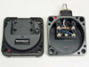 Pepperl+Fuchs NCB50-FP-E2-C-P3-V1 – disassembled view showing sensor housing interior with terminal block wiring and sensing disc