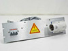 Riber 3.B220TRI power distribution panel front view showing Merlin Gerin Multi9 C32N circuit breaker on left, high-voltage danger label center, Legrand P17 58265 3-phase plug on right, with attached gray cable