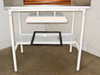 White metal table stand for CRP L-207-B chamber showing two shelf levels and black-framed 22x22" plate holder resting on lower shelf