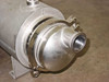 Adsco SXXNCX00 condenser — right end cap detail showing tri-clamp closure and central nozzle outlet with mounting saddle foot