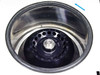 Tomy Seiko MTX-150 rotor chamber open – TMA-11 18-position rotor installed, labeled TMA-11 15000RPM MAX, stainless steel centrifuge bowl visible with minor surface marks