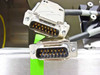 Close-up of two DB-15 male connectors inside ESA 5600A CoulArray Detector internal harness