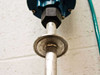 MTS Level Plus A910410172 sanitary flange mount close-up — stainless steel tri-clamp style flange at top of rod below transmitter head