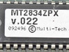 MultiTech MT2834ZPX label close-up showing model number MT2834ZPX, V.022 standard, and 092496 Multi-Tech copyright date