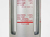 SMC AW30-03 bowl label closeup – MAX PRESS 1.0 MPa, MAX TEMP 60°C, bowl material polycarbonate in English and Japanese