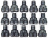 Grid of approximately 15 black SMC Y-style push-to-connect fittings showing uniform lot