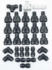 SMC push-to-connect pneumatic fittings lot — full spread showing T, Y, elbow, straight union, and splitter connectors in black and white