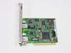 HP 5064-1801 PCI network card – alternate front angle showing large main controller IC, Palcon module, and YMCR chip alongside dual RJ45 ports