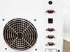 Dynatronix PMC 351/6-10-20XR — side panel close-up showing one large cooling fan, four DB9 RS-232 ports, and RJ45 Ethernet port labeled Service Port RS232