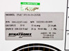 Dynatronix PMC 351/6-10-20XR rating label showing model, P/N 990-0237-160, output 35V 10A avg 20A peak, input 208-220VAC 20A 50/60Hz 1Ph, and calibration sticker