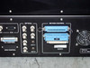 TTI TriboCop spinstand rear panel — Optical section (F, E, ALT-1, ALT-2, VIDEO BNC connectors), Motion Control section with two blue Centronics-style connectors labeled N/C and Servo; TriboCop TTI Inc SR# label visible at lower right; cooling fan