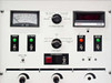 LFE PFS/PCrE/PDS-501 — close-up of main control panel showing RF Power Monitor analog meter, Simpson DC Volts digital display, Power and RF Power toggle switches, Cycle Select rotary switch, Cycle Start and Vacuum Release toggles, and Cycle Complete indicator button