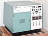 LFE Corporation PFS/PCrE/PDS-501 ICP barrel plasma etch system — full right-front view showing teal cabinet with control panel on right side, sitting on a wooden pallet