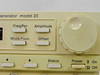 Wavetek Model 23 front panel close-up showing Freq/Per, Amplitude, Mode-Func, and Offset buttons with rotary knob and Power On/Off switch