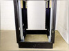 Lower interior view of 37U rackmount cabinet showing adjustable rear vertical rails and base structure with cable entry