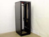 37U 19-inch black rackmount server cabinet front-right angle view showing full height and open doorless configuration