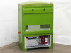 GreenVolts GV-SCP001 – rear view of enclosure showing ventilation panel and open lower compartment with AC output wiring and filter capacitors