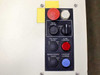 Vitronics ISO5006 secondary control panel — power on button, hood engage switch, rail width and board support adjust, alarm condition indicator, conveyor override