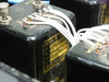 Close-up of Trans-Tel TRMS50M RF coaxial switch module label reading: MOD TRMS50M, VOL 28 VDC, SPEC DC12GHz, SER 5708; Trans-Tel Division of U-Z Mfg., Santa Monica California