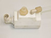 Teqcom ATP-2W8P-C pneumatic valve body with barbed fittings and elbow connector – detail view