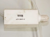 Teqcom label closeup showing model ATP-2W8P-C on white valve body with tubing attached