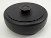 Tomy TMS-4 swing bucket centrifuge rotor with lid assembled, top view showing PRESS button and Tomy branding