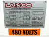 Lanco LTX08 rating plate — Type LTX 08.16.12-CD, 460V 3-phase 60Hz, 8kW, 11A, 130°C, made in Germany 1999 by Lang & Co GmbH, CE-99 certified, with 480V sticker