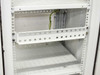 Nimbus NSD360-3 interior mid-section showing perforated adjustable shelf and rack rails with grounding cable routing
